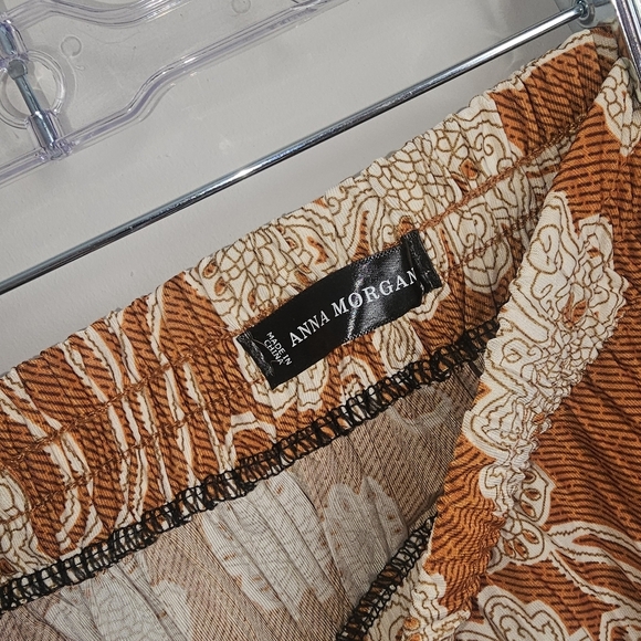 Orange/White Floral Print Stretchy Maxi Skirt Coastal Vacation Flowy Lightweight - Picture 3 of 3